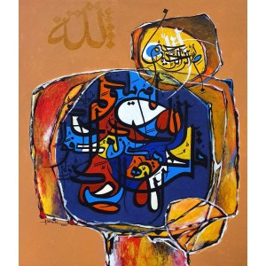 Anwer Sheikh, 30 x 36 Inch, Oil on Canvas, Calligraphy Painting, AC-ANS-028